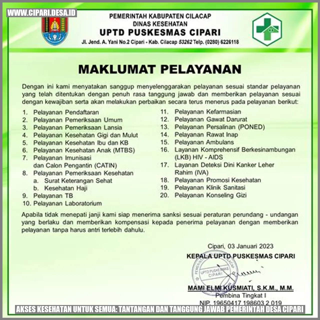 Akses Kesehatan untuk Semua: Tantangan dan Tanggung Jawab Pemerintah Desa cipari